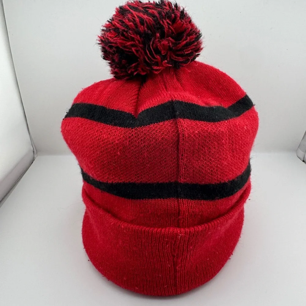 Diamond Supply Co Beanie OS Red Black Good Striped Pom Pom Cuffed Knit Hat